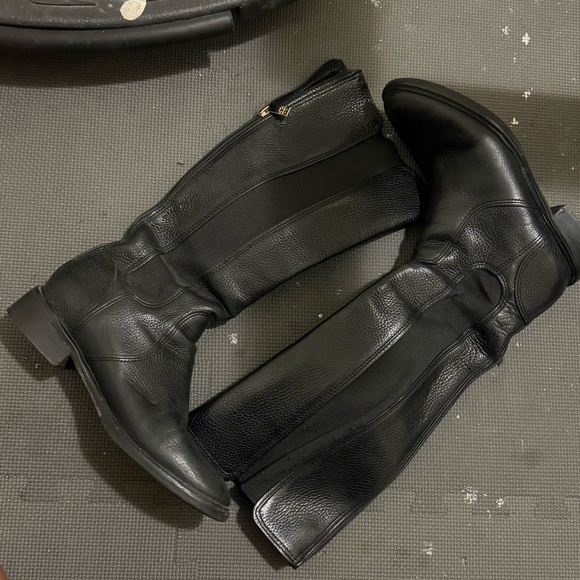 Tory Burch Black Christy Tumbled Leather Stretch Riding Boots - Picture 2 of 11